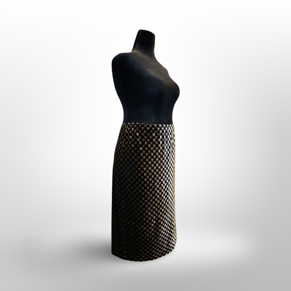 Vintage TOTOnKO Designer Houndstooth Midi Velvet Skirt Corporate Goth Grunge Emo